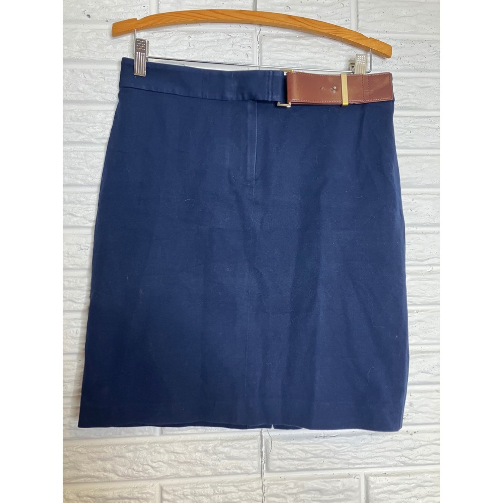 Brooks Brothers Pencil Skirt Women 6 Navy Blue Excellent Leather Belt Detail